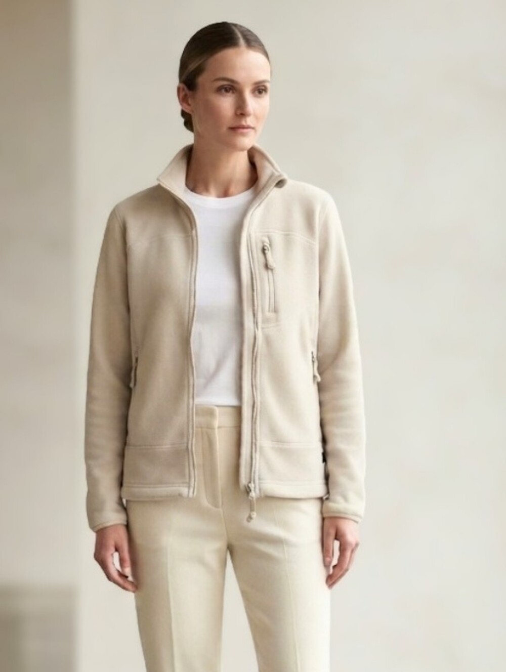 Aritzia TnAction Polartec Full-Zip Fleece Jacket Cream Off-White XS Cozy Winter